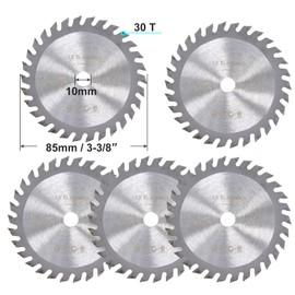 Pack of 5 Circular Saw Blades Diameter 85 x 10 mm 30 Teeth Wood Circular Saw Blades Carbide Saw Blade for Mini Handheld Circular Saw TCT Cutting Interchangeable Teeth Wood Circular Saw Blade
