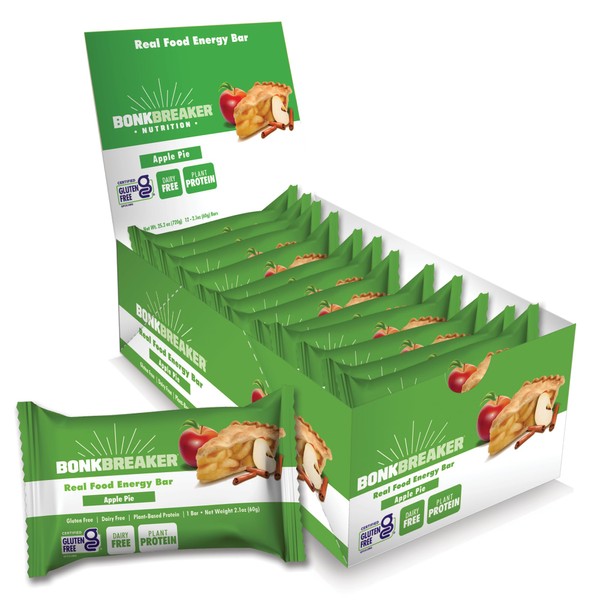 Bonk Breaker Real Food Energy Bar Sports Nutrition Bars Gluten-Free, 8g Protein, Apple Pie Flavor, 60g Bar (12 Pack)