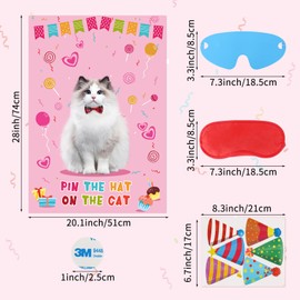 Hooqict Pin The Hat On The Cat Party Game Cat Birthday Party Games for Kids, Cat Birthday Party Supplies Decorations for Girls Boys, Large Pin The Tail Poster with 54 Hat Stickers