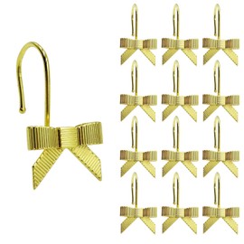 Gold Bow Shower Curtain Hooks Decorative Bow Knot Shower Curtain Rings for Elegant Bathroom Decor Art Room 12 PCS