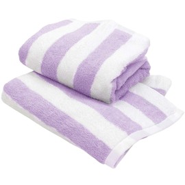 Hiorie Bath Towels, Hotel Style Towels, Set of 2, Thick Stripe, Lavender, Instant Absorption, Made in Japan