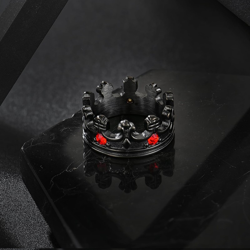 FATACI Mens Royal King Knight Crown Ring,Black Stainless Steel Vintage
