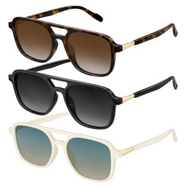 konqkin Retro Aviator Sunglasses for Women Men:Polarized Trendy Vintage 70s Rectangle Mens Womens Shades Sun Glasses UV400 Protection (Brown+Grey+Bluegreen,54mm)