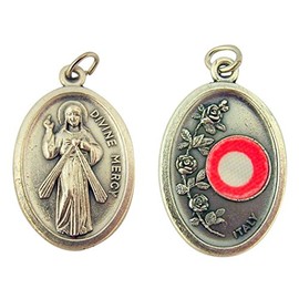 Silver Toned Base Divine Mercy 3rd Class Piece of Cloth Relic Medal, 1 Inch