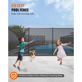 Pool Fence, Graveelife 4 X 12 Ft Pool Fences for Inground Pools, Easy DIY Pool Safety Fence with Stainless Steel Legs, 340 GMS Teslin PVC Pool Fence Mesh Protects Kids and Pets