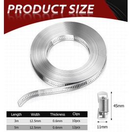 Bolatus Hose Clamps 3 Metres, Endless Hose Clamp, Stainless Steel 304 Screw Clamps Band with 10 Clips, DIY Hose Ties for Pool Hose, House Gas Pipe, Garden Hose