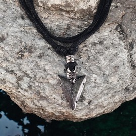 BlueRica Arrowhead on Adjustable Black Cord Necklace (Old Silver Finish)