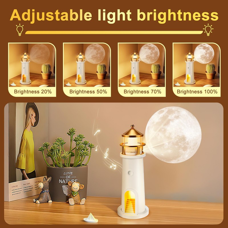 Light House with LED Light Moon Projection Lighthouse Decoration, Lighthouse