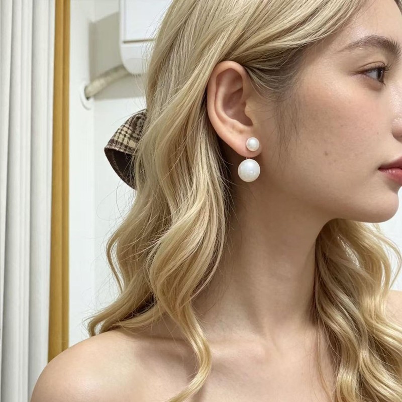 Pearl Earrings for Women Chunky Pearl Stud Earrings Front Back