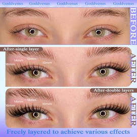 Goddvenus Natural Lash Clusters Kit for DIY Lash Extension 3 in 1 Eyelash Clusters Kit Wispy Individual Lashes Cluster C Curl Cluster Eyelash Extensions kit with 132pcs Eyelashes Clusters 10-16mm