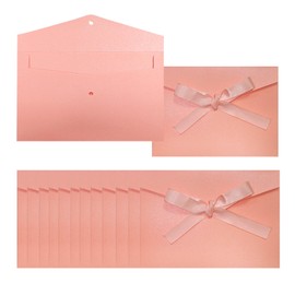 Pink Envelopes 12 Pack Invitation Envelopes with Ribbons, Birthday, Weddings, Baby Shower, Greeting Cards Envelopes, 6.81 * 4.80 inch Bow Greeting Card Envelopes