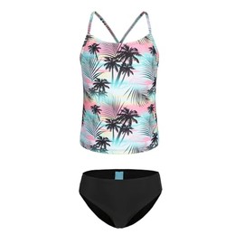 Zestonie Big Girls Two Piece Swimsuits Tankini Bathing Suit Hawaiian Swimwear for Kids Palm Tree Neon Size 16/14-16 Years