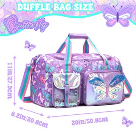 Travel Bag for Children Girls Ballet Bag Sports Bag Duffle Bag with Shoe Compartment Carry On Weekender, A-butterfly