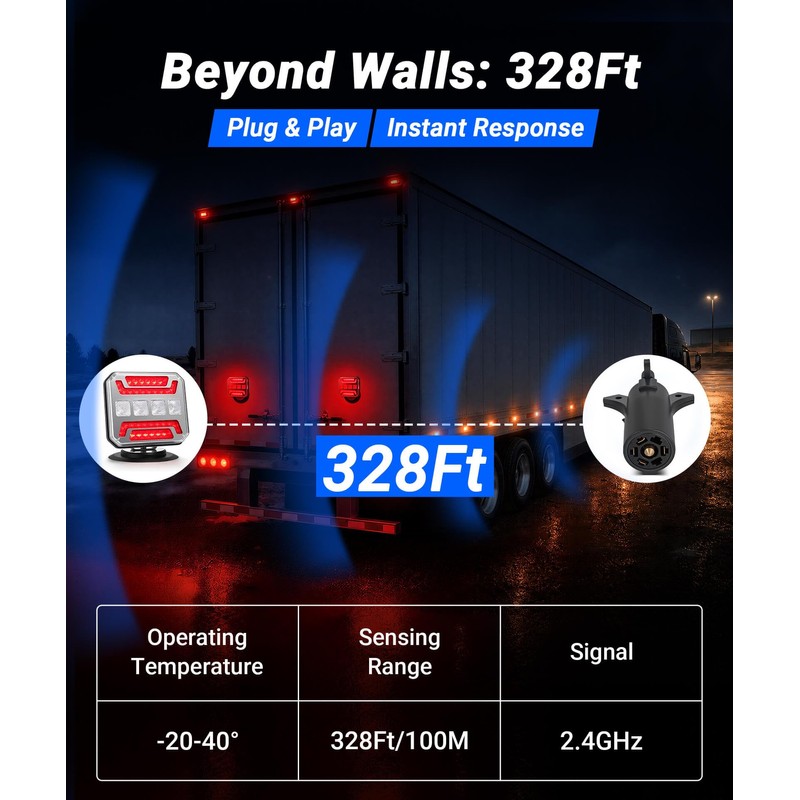 328FT Long Range Magnetic Tow Light Kit with 4/7 Pin