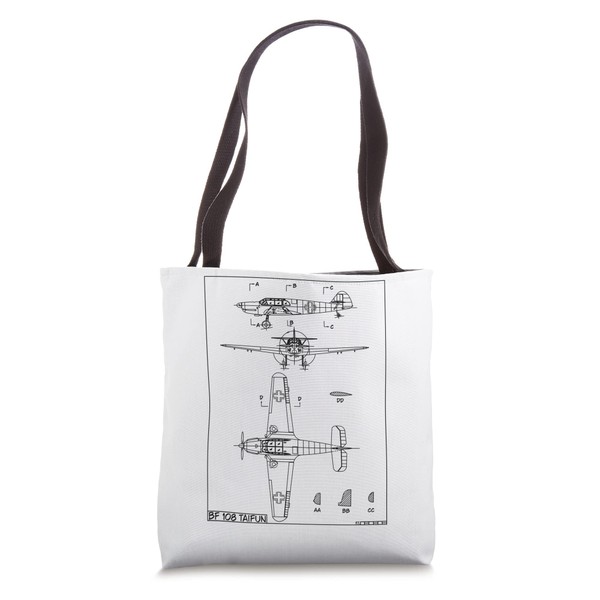 Messerschmitt Bf 108 Taifun WW2 German Plane Blueprint Tote Bag