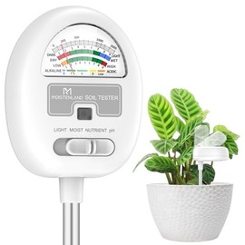 [Actualizado] Medidor de humedad del piso, 4 en 1, probador de pH del piso, humedad del piso, luz, nutrientes, medidor de pH para jardinería, césped, agricultura, uso de plantas en interiores y exteriores, no requiere pilas