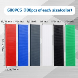 Konohan 600 Pcs Plastic Flat Shims Structural Tile Plastic Shims for Leveling, 3/64, 5/64, 1/8, 5/32, 3/16, 1/4, Green, Black, White, Grey, Blue, Red