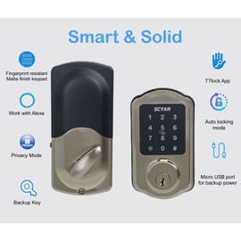 Smart Deadbolt Lock, SCYAN D1 Deadbolt with Touchscreen Keypad, Keyless Entry Door Lock, Auto Locking, for Home, Airbnb, Rental House (Nickel)