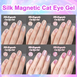 TWOEIGHT Silk Magnetic Cat Eye Gel Nail Polish Set 8ml*6 with 1Magnets SNude Pink Purple Nail Salon DIY at Home Sparkle Stunning Gel Polish Gift for Women