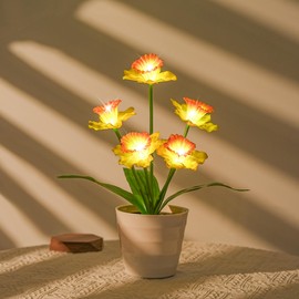 WSYEAR Yellow Artificial Daffodil Flower Lamp, Daffodi Night Light, Gift for Women Mom Wife Valentines Birthdays, Realistic Faux Flower Decor for Weddings Bedroom Indoor Outdoor Bar