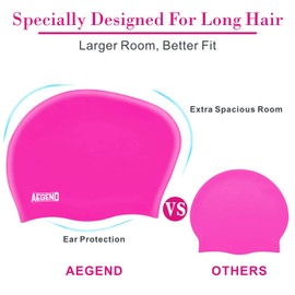 Aegend Swim Caps for Long Hair, Durable Silicone Swimming Caps for Women Men Adults Youths, Easy to Put On and Off, Waterproof Swim Hats Bathing Caps to Keep Hair Dry, 1 Pack, Rose-red