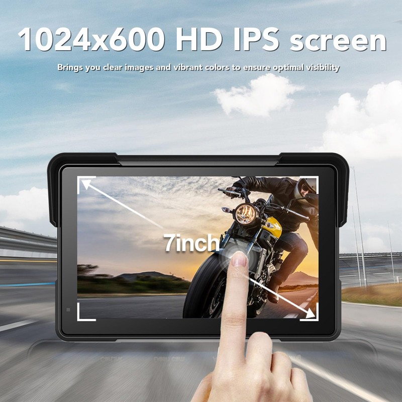 Luocute Motorcycle GPS Navigation System, 7 Inch 1024x600 HD IPS