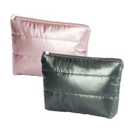 Pink Gold Silver Blue Padded Metal Cosmetic Bag 19 x 15 x 4cm 4 Colours Available, Lead blue, Classic