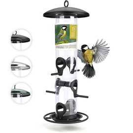 Körner Bird Feeder for Year-Long Use, Wild Bird Feed Silo, 26-35 cm, Black, Green or Stainless Steel Metal