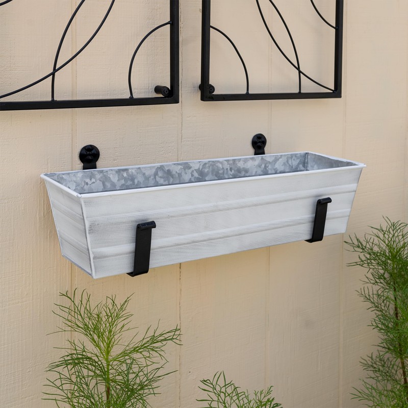 Achla Designs Small White Flower Box with Wall Brackets