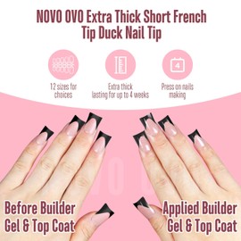 NOVO OVO Black French Tip Short Duck Nail Tips, BABY PINK Vorgefertigte weiche Gel-Nagelverlängerung, Extra dicke Matte Kunstnägel mit vollständiger Abdeckung zum Selbermachen, 12 Größen 240 Stück