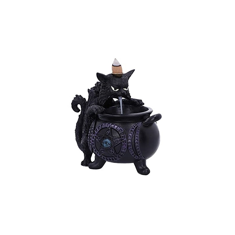 Nemesis Now Spite's Cauldron Rückfluss-Räuchergefäß, Schwarze Katze, vertraut, 16,3 cm
