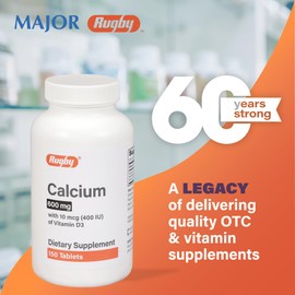 Rugby 600 mg Calcium Tablets - Made with 10 mcg (400 IU) of Vitamin D3 - Dietary Supplement - 150 Tablets