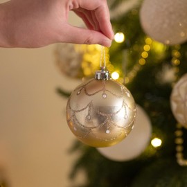 Valery Madelyn Gold White Christmas Baubles Christmas Tree Decorations 12pcs 8cm Shatterproof Baubles for Christmas Tree Balls Ornaments for Xmas Decoration