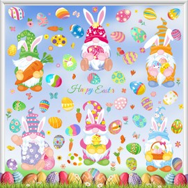 9 Sheets Easter Window Clings Cartoon Egg Bunny Rabbit Chick Sheep Window Decals Spring Gnome Window Decor for Home Office School Shop Glass Display Party Supplies