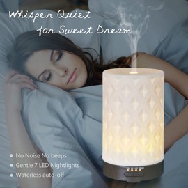 Earnest Living Essential Oil Diffusers for Large Room, White Ceramic 100ml Aromatherapy Diffuser with 4 Timers 7 Night Lights and Auto Off Function (no Beep!) for Home