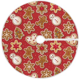 Red Gingerbread Man Christmas Tree Skirt Decorations Winter Snowflake Snowman Xmas Tree Mat 36 inch for Holiday Party Supplies Rustic Ornaments Mini Tree Skirt