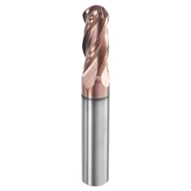sourcing map Ball Nose End Mill 4 Flute 11/32" Diameter 3/8" Shank Tungsten Carbide TICN Coated Spiral CNC Router Bits 7/8" Cutting Length Single End Ball for Carving Engraving Grinding