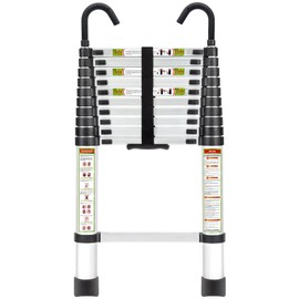 Telescopic Ladder, 10.5FT RIKADE Aluminum Telescoping Ladder with Non-Slip Feet and Stable Hook, Portable Extension Ladder for Household and Outdoor Working, 330lb Capacity