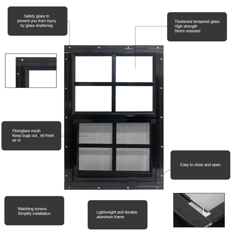 Yuzzy 18" x 23" Shed Windows with Tempered Glass and