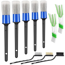 HMPLL Juego de 10 piezas para detalles de automóvil, juego de cepillos de detalles premium incluye 5 cepillos suaves para detalles de automóvil, 3... 