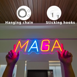 Portable MAGA LED Neon Sign, Eye-Catching Red & Blue Design, Battery Operated, Safe & Durable for Rallies, Demonstrations, Protests & Home,Bar Decor, 2024, 16'' x 7''