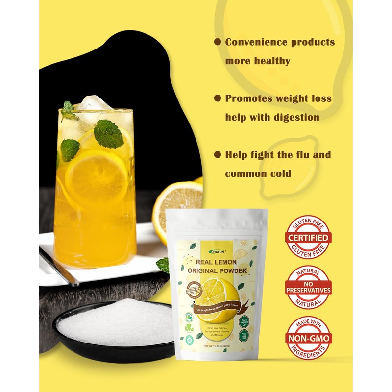 ORGFUN Original Lemon Powder, Freeze Dried Lemon Juice Powder, Great