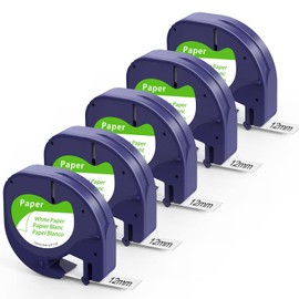 91330 White Paper Tape Compatible with Dymo LetraTag Label Refill 91330 10697 1/2'' x 13 Ft Letratag Refills LT Label Tapes for DYMO LetraTag LT-100H LT-100T 200B Plus QX50 Label Maker, 5-Pack