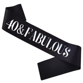 PANBINN 40 & Fabulous Birthday Sash, Silver Foil Black Satin '40 & Fabulous' Birthday Sash for Men or Women 40th Birthday Party Decorations Gifts Favors