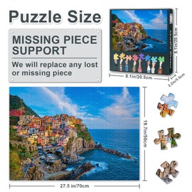 Cinque Terre - 1000 Piece Jigsaw Puzzle for Adults Manarola Village Puzzles for Adults 1000 Pieces Coolest Adult Puzzles, Finished Size is 27.5 x 19.7 Inch