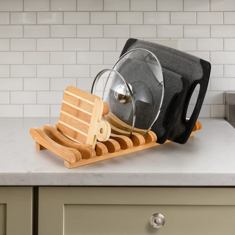 Frcctre Bamboo Dish Drying Rack, 10 Slots Bamboo Cabinet Plate