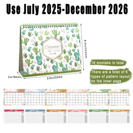 Creative Floral Desk Calendar 2025-2026, Vertical Flip Calendar 2025, Thick Paper Desk Calendar from July 2025 to December 2026 (Cactus Calendar)