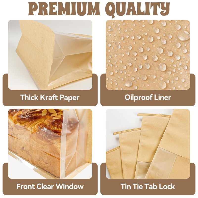 MTOPHLS 20 Pack Large Paper Bread Loaf Bags with Tin