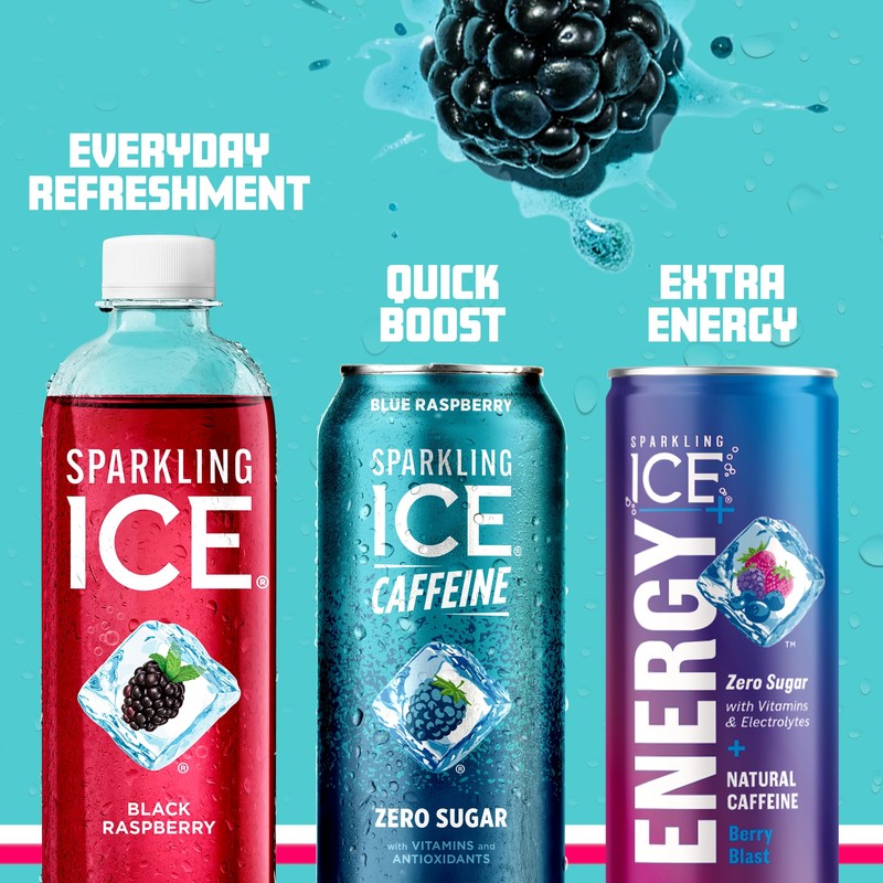 Sparkling Ice Caffeine Blue Raspberry Sparkling Water with Caffeine, Zero