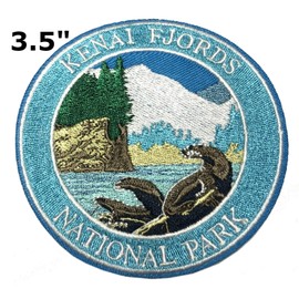 Kenai Fjords National Park 3.5" Embroidered Patch DIY Iron or Sew-on Decorative Vacation Travel Souvenir Applique Wander Nature Wildlife Hike Trek Camping Explore Mountains Stars Moon Trails Scout